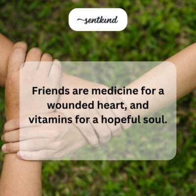 A diverse group of friends huddle together, one person gently comforting another with a hand on their shoulder.