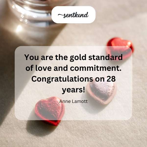 Gold-colored number 28 balloon tied to a commitment certificate.