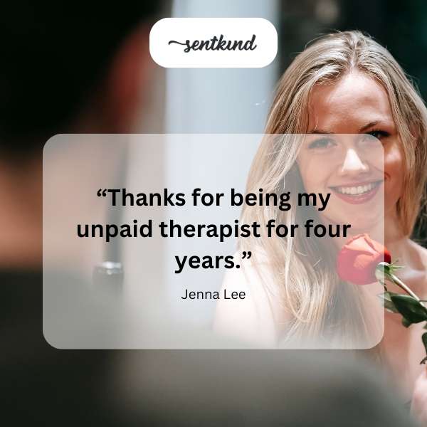 A person jokingly expresses gratitude for free therapy.