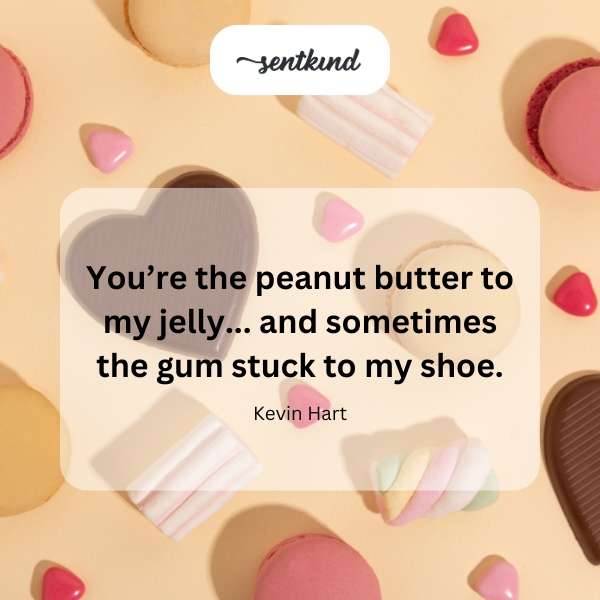 A jar of peanut butter is next to a jar of grape jelly with a piece of chewed gum stuck to the bottom of a shoe in the foreground.