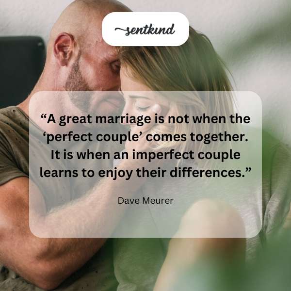 Two mismatched puzzle pieces fitting together symbolize an imperfect yet harmonious union.