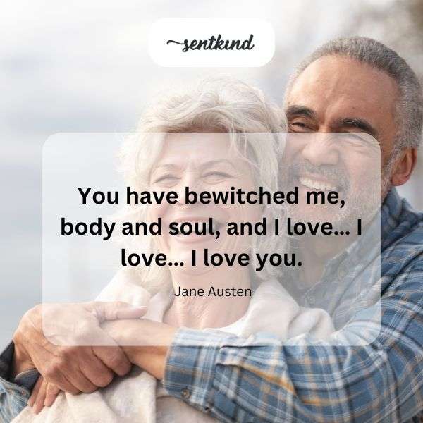 A vintage book with the words 'You have bewitched me, body and soul, and I love… I love… I love you' highlighted.