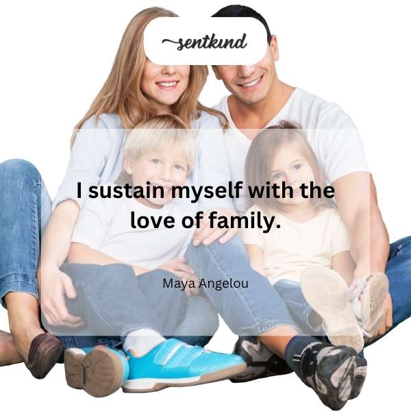 A close-up photograph shows a person surrounded by family, with genuine smiles radiating warmth and connection.