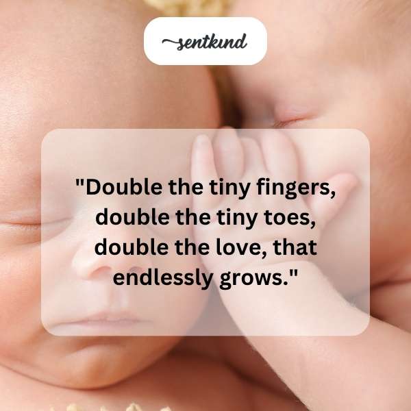 Two sets of newborn twins' hands and feet are gently intertwined.