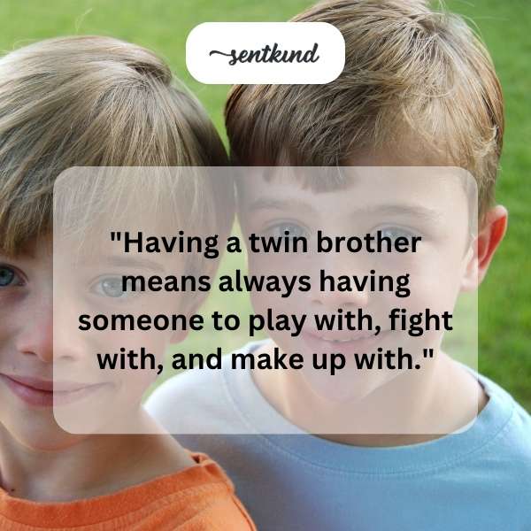 Two identical young boys are playing together in a sunlit backyard.
