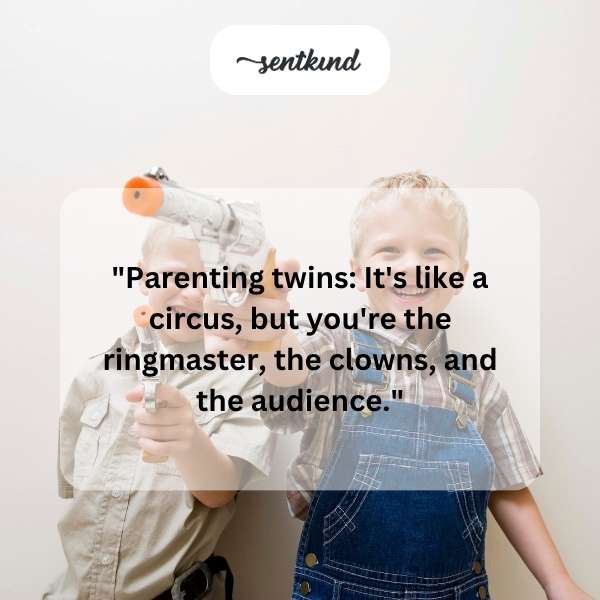 Two babies dressed as circus performers are being juggled by a parent.