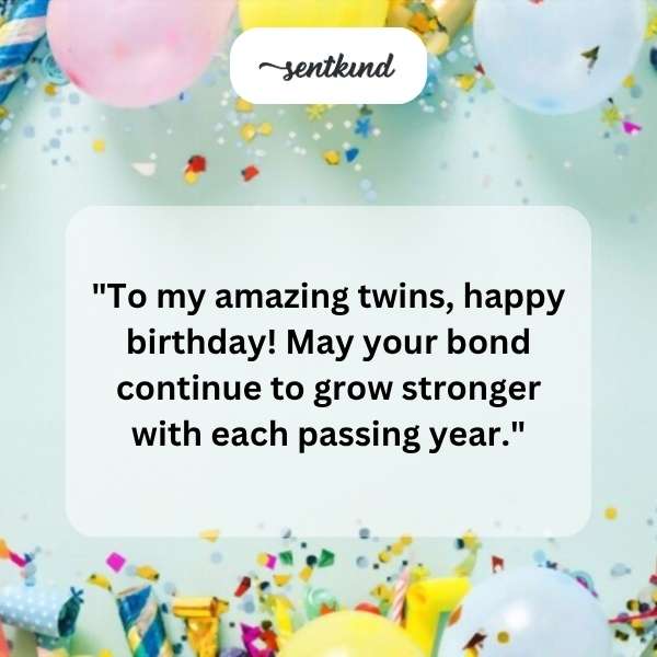Two young children, presumably twins, are celebrating their birthday with cupcakes and balloons.
