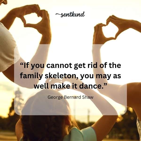 An old illustration shows a cheerful skeleton doing a little dance in a formal drawing-room while a Victorian family looks on with mixed reactions.