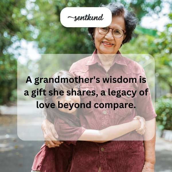 An elderly grandmother softly smiles while holding her grandchild's hand, symbolizing the passing down of love and wisdom.