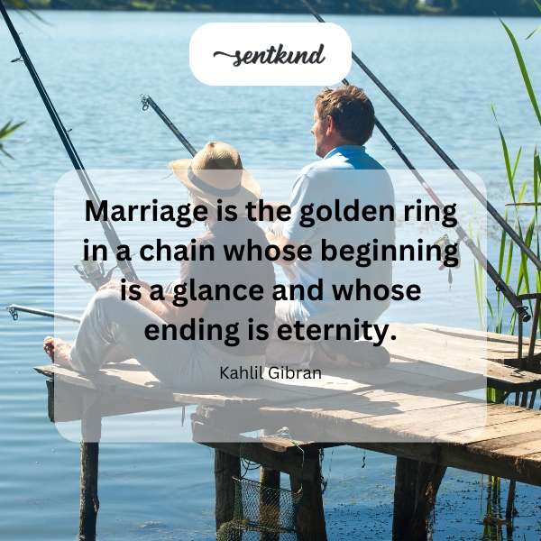 A golden ring rests on intertwined chains symbolizing marriage.