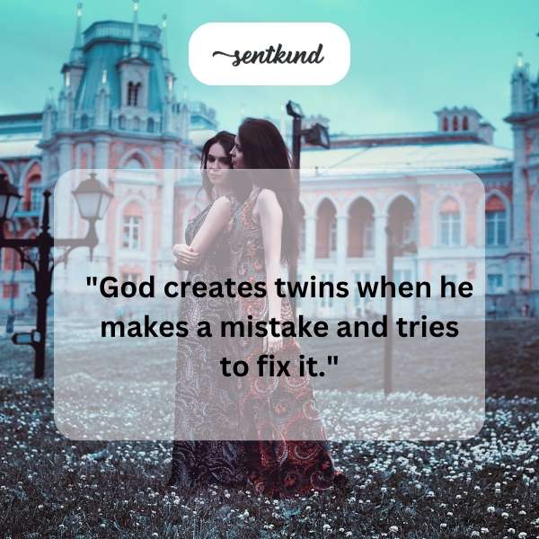 Two identical babies are nestled together, representing a divine attempt to correct an error.