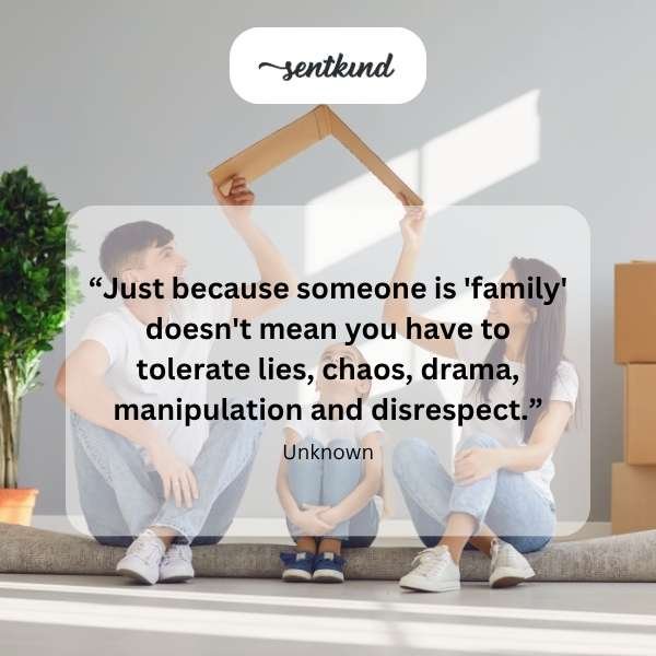 A family sits on a sofa together, but each member is looking away or at a screen, portraying a sense of disconnection.