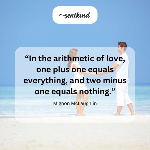 A mathematical equation visually representing love, with '1+1' leading to an expansive heart and '2-1' resulting in emptiness.