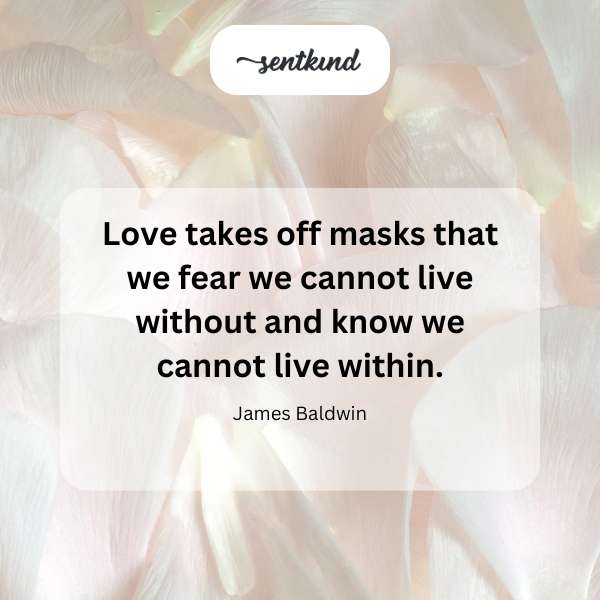 A person gradually removes a mask, revealing a hopeful expression underneath.