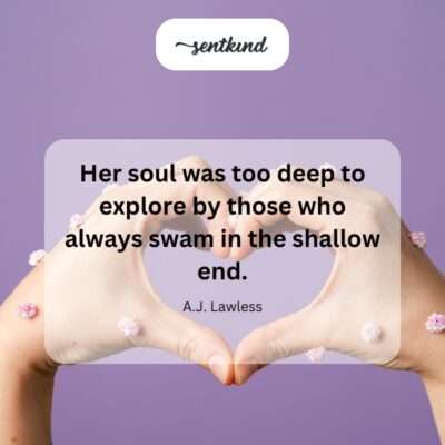An image shows the contrast between a vibrant, deep ocean teeming with life and a mundane, shallow swimming pool, illustrating the quote about depth of soul.