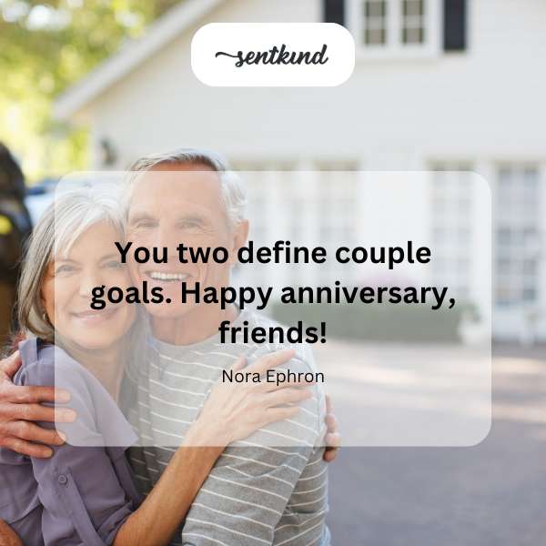A happy couple smiles at each other during their anniversary celebration.