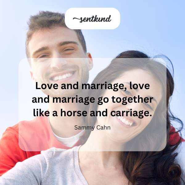 A horse-drawn carriage travels down a cobblestone street, symbolizing love and marriage.