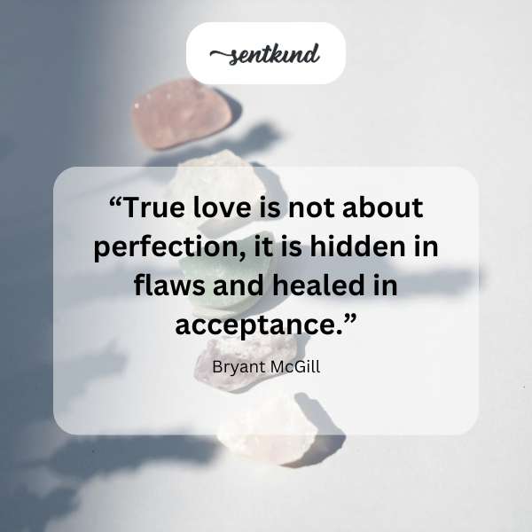 A cracked, mended heart symbolizes imperfection and acceptance.