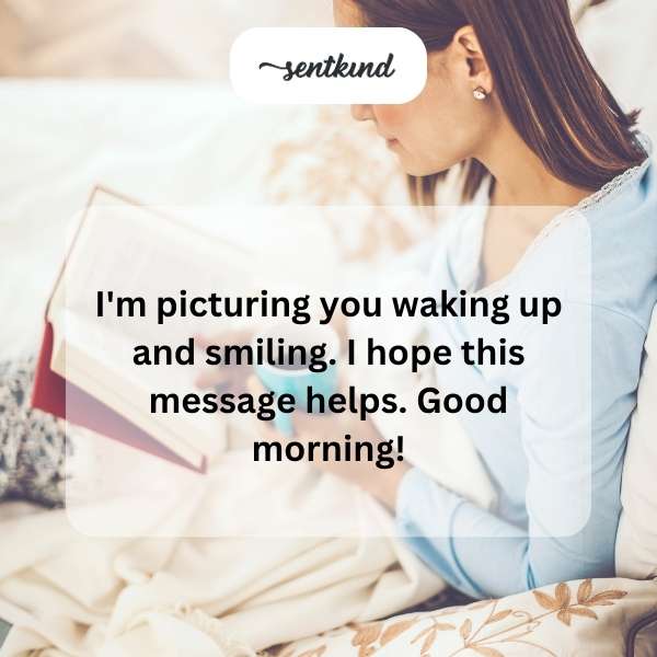 A person waking up and smiling in bed.