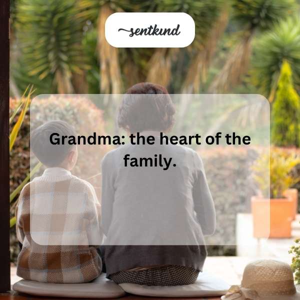 A warm image shows a loving grandmother surrounded by her happy grandchildren and children in a cozy living room.