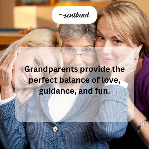 A loving grandmother and grandfather are laughing while playing a board game on the floor with their smiling grandchildren.