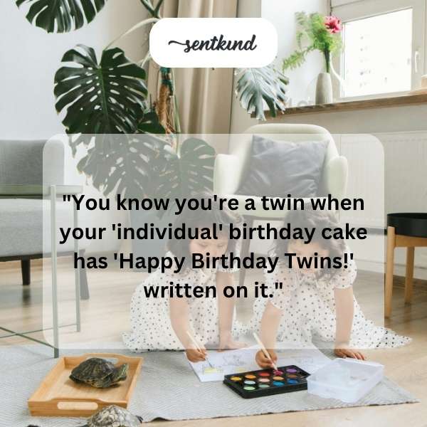 A birthday cake decorated with 'Happy Birthday Twins!'.