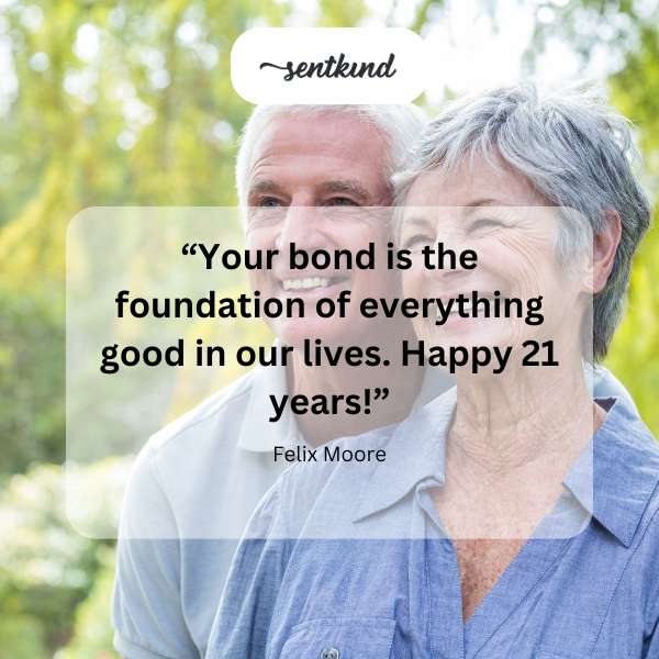 A couple celebrates their 21st anniversary with a loving embrace.
