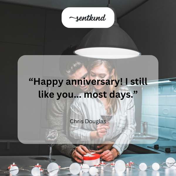 A whimsical greeting card with a humorous anniversary message.