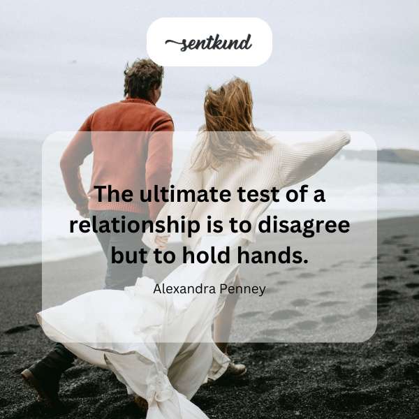 A couple walks hand-in-hand away from the camera, possibly after a disagreement.