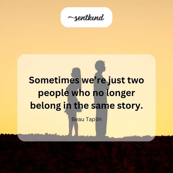 Two blurred figures stand apart, symbolizing diverging paths.
