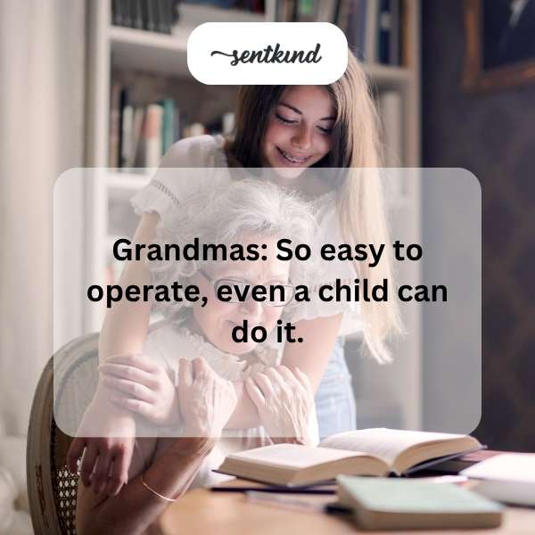 A young child is laughing while easily showing their smiling grandma how to use a smartphone.