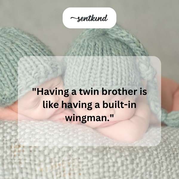 Two identical twin brothers are standing side-by-side, smiling confidently.