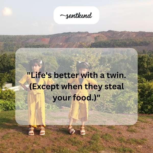 Two identical children are reaching for the same plate of food.