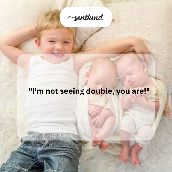 Two identical people stand side-by-side, creating a visual illusion of duplication.