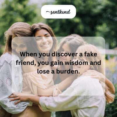 Discovering fake friends brings wisdom, loses burden.