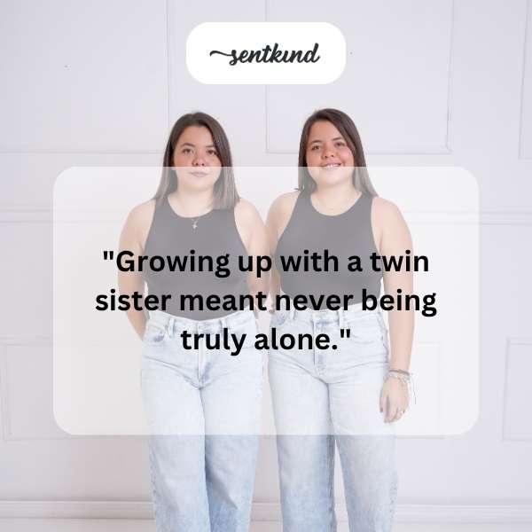 Two young girls, identical twins, are holding hands and walking through a sunlit meadow.