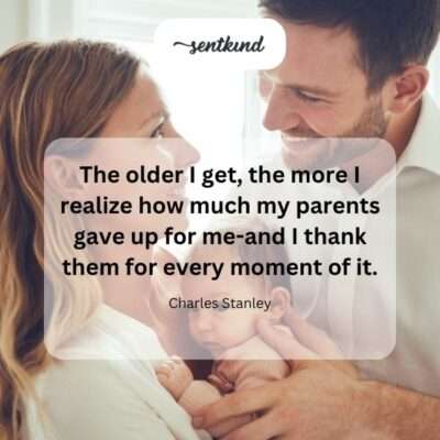 An adult embraces their aging parents with heartfelt gratitude.