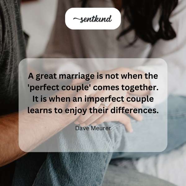 Two mismatched puzzle pieces fit together, symbolizing an imperfect couple finding harmony.