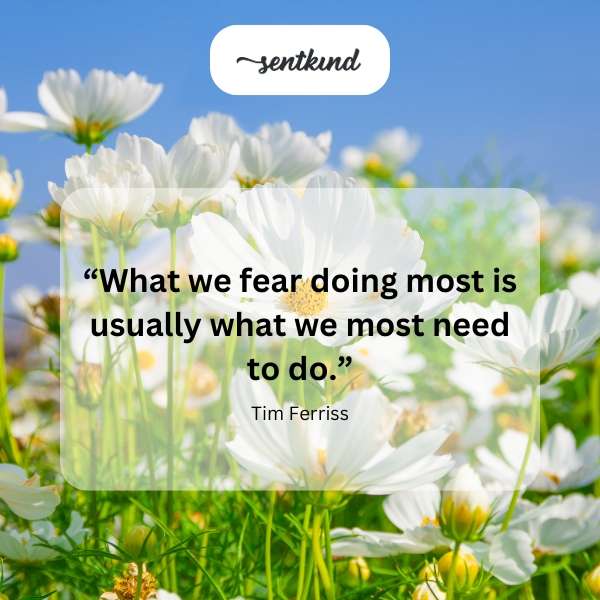 Motivational quote about facing fears on a textured background.
