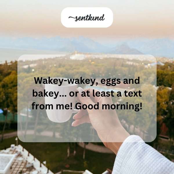 A close-up of a smartphone screen displaying a text message notification against a blurry background of warm morning light.
