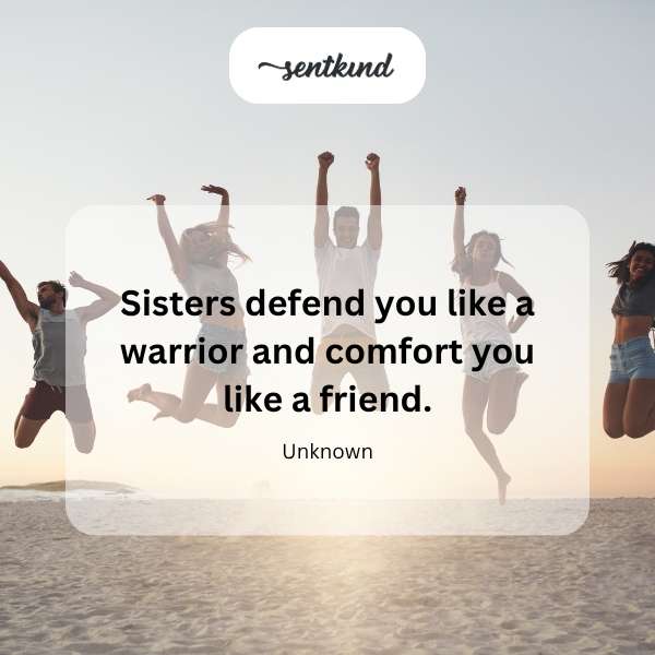 Two sisters embracing, one with a fierce, protective stance, the other with a gentle, comforting hand on her shoulder, against a backdrop suggesting both strength and solace.