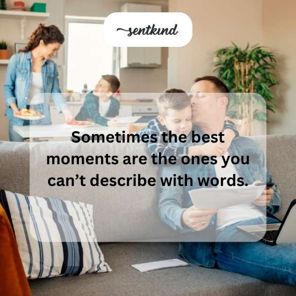 A candid shot of family members laughing together.