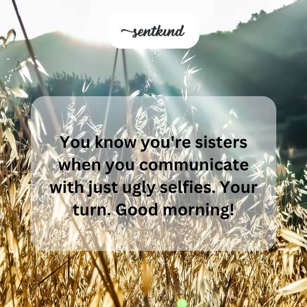 A split image shows two sisters making exaggerated and humorous faces while looking at their phones.