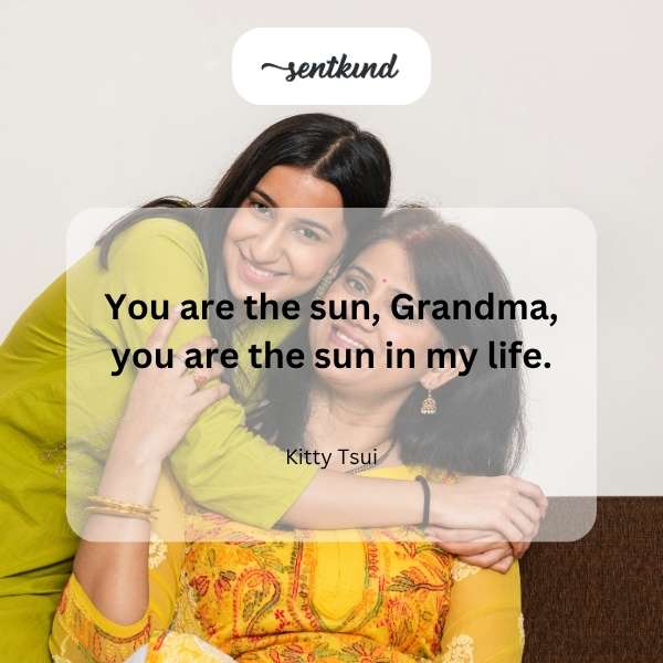 A grandmother lovingly hugs her grandchild, bathed in warm, golden sunlight.