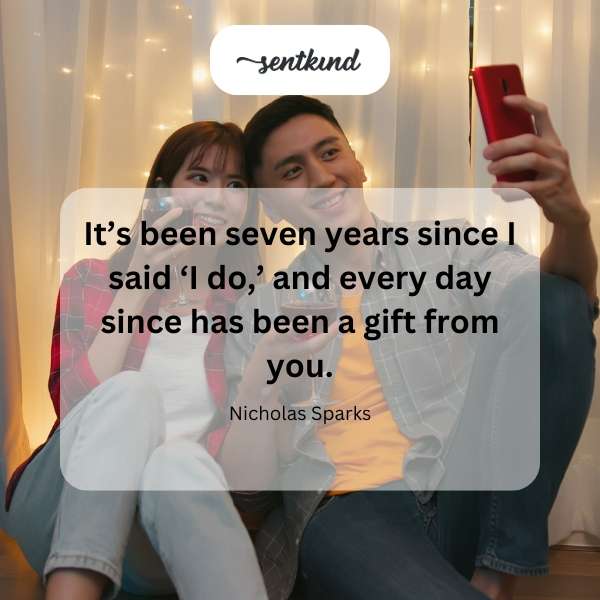 A couple gazes lovingly at each other during their anniversary.