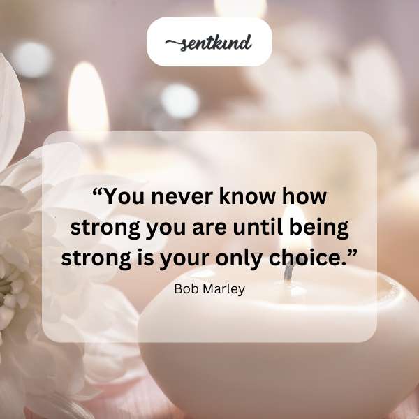 Inspirational quote about inner strength over a blurred background.