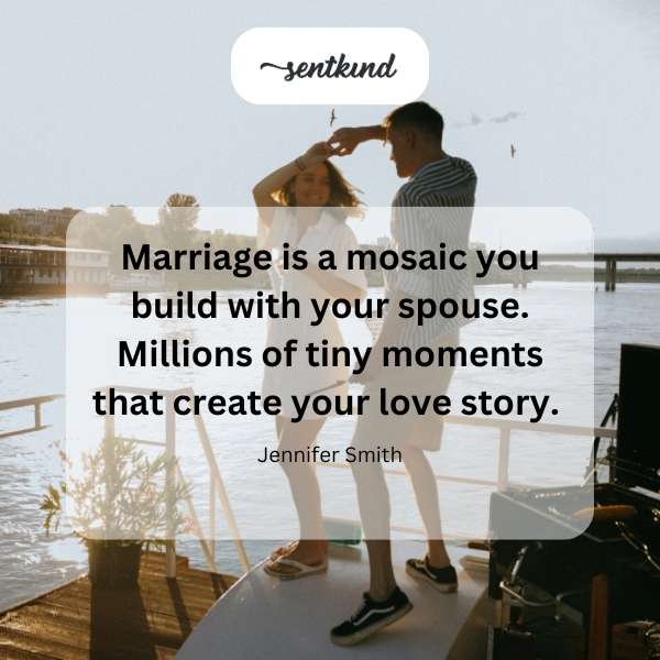 A couple places colorful mosaic tiles together, symbolizing building a marriage.