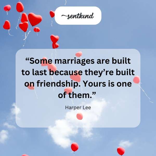 Text overlay stating some marriages are built on friendship.