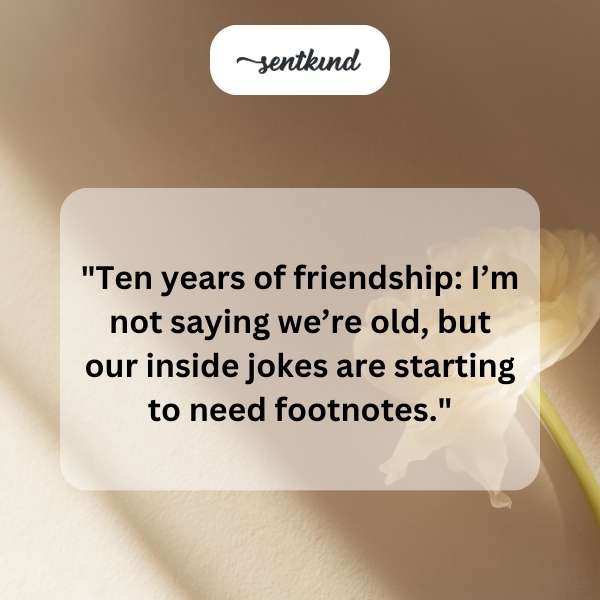 An image of two friends laughing together, celebrating their tenth friendship anniversary.