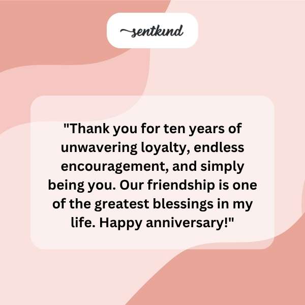Two friends are smiling and looking at photos together, celebrating a decade of shared memories.